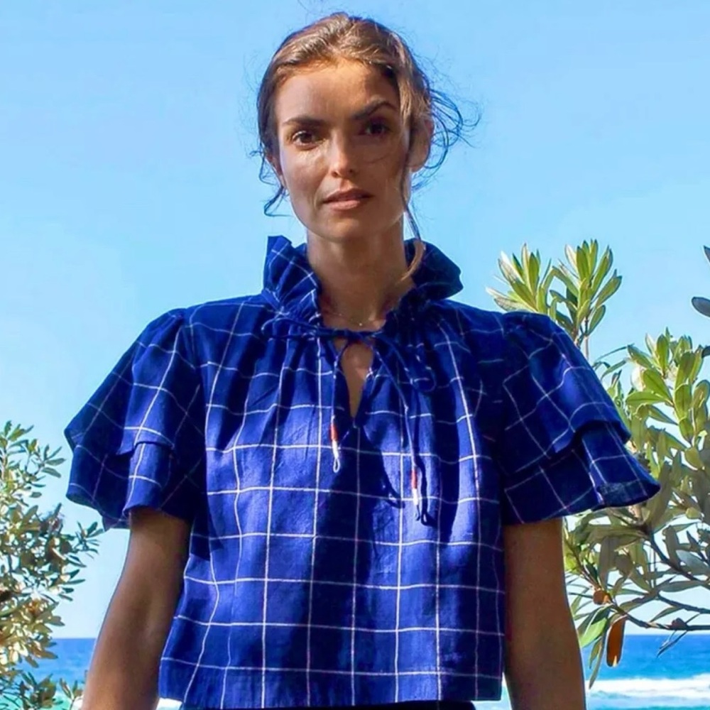 NWOT Kopal Anthropologie Ranika M Medium top blouse blue crop